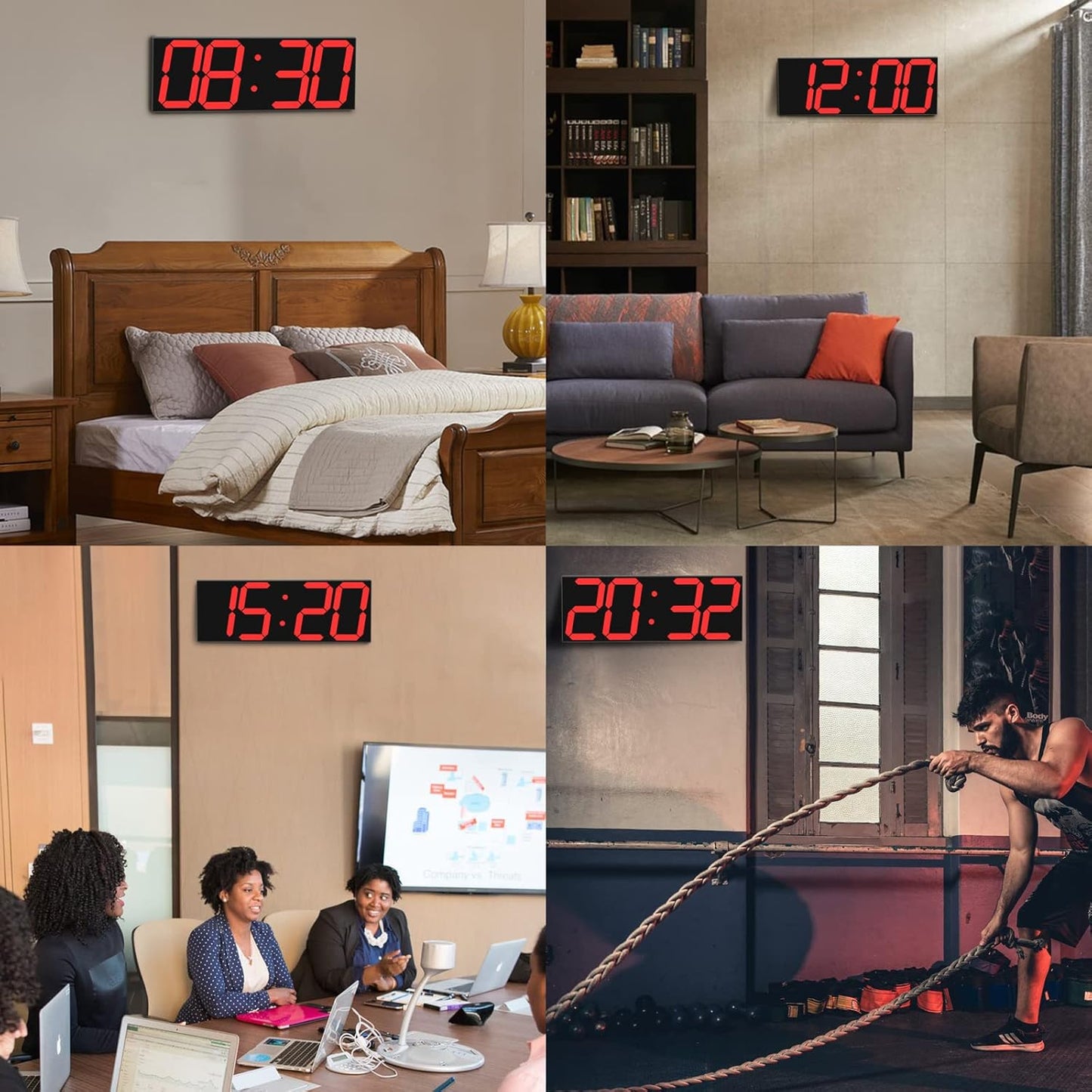 Digitale LED-Wanduhr mit Kalender und Countdown, Rot