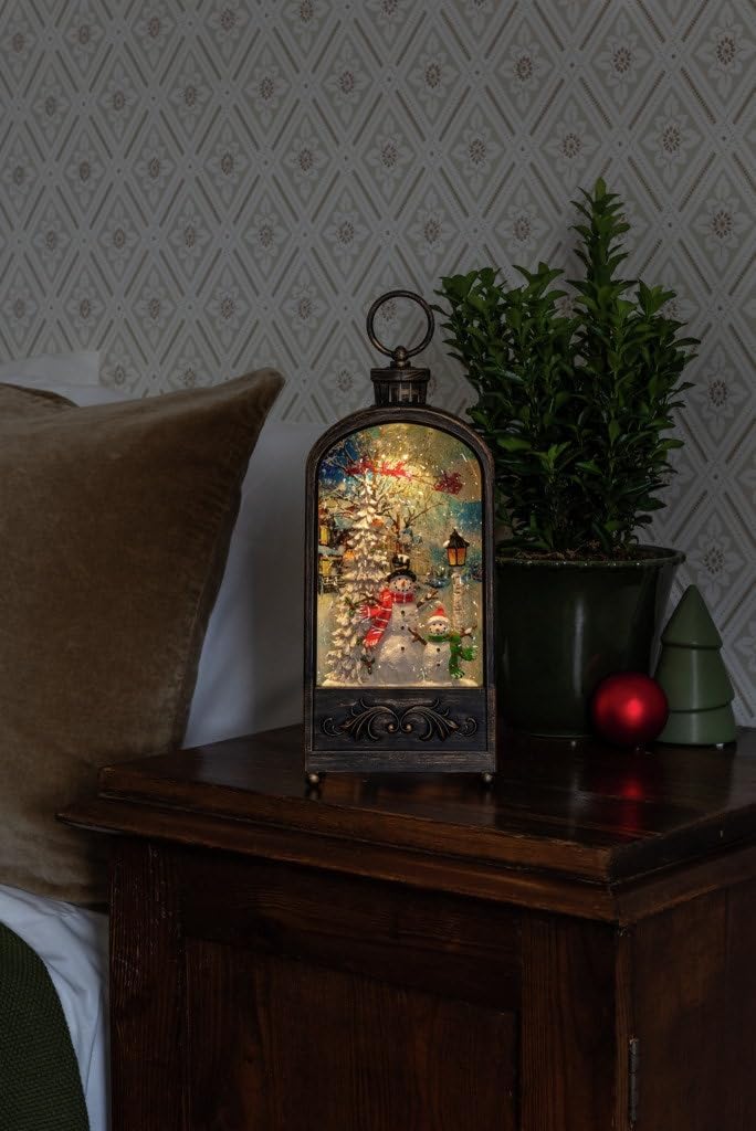 LED Wasserlaterne "Schneemann und Vögel", Snowman and Robins