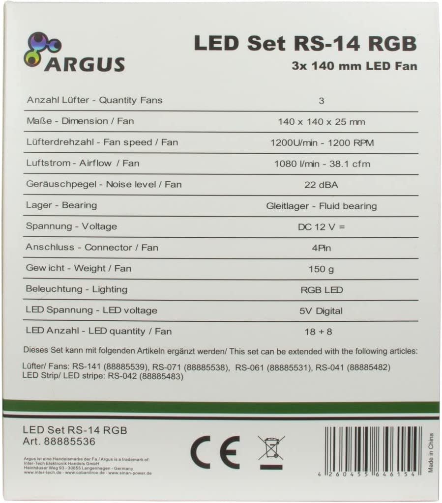 Argus RGB-Fan Set RS-14 140x140x25, Gehäuselüfter