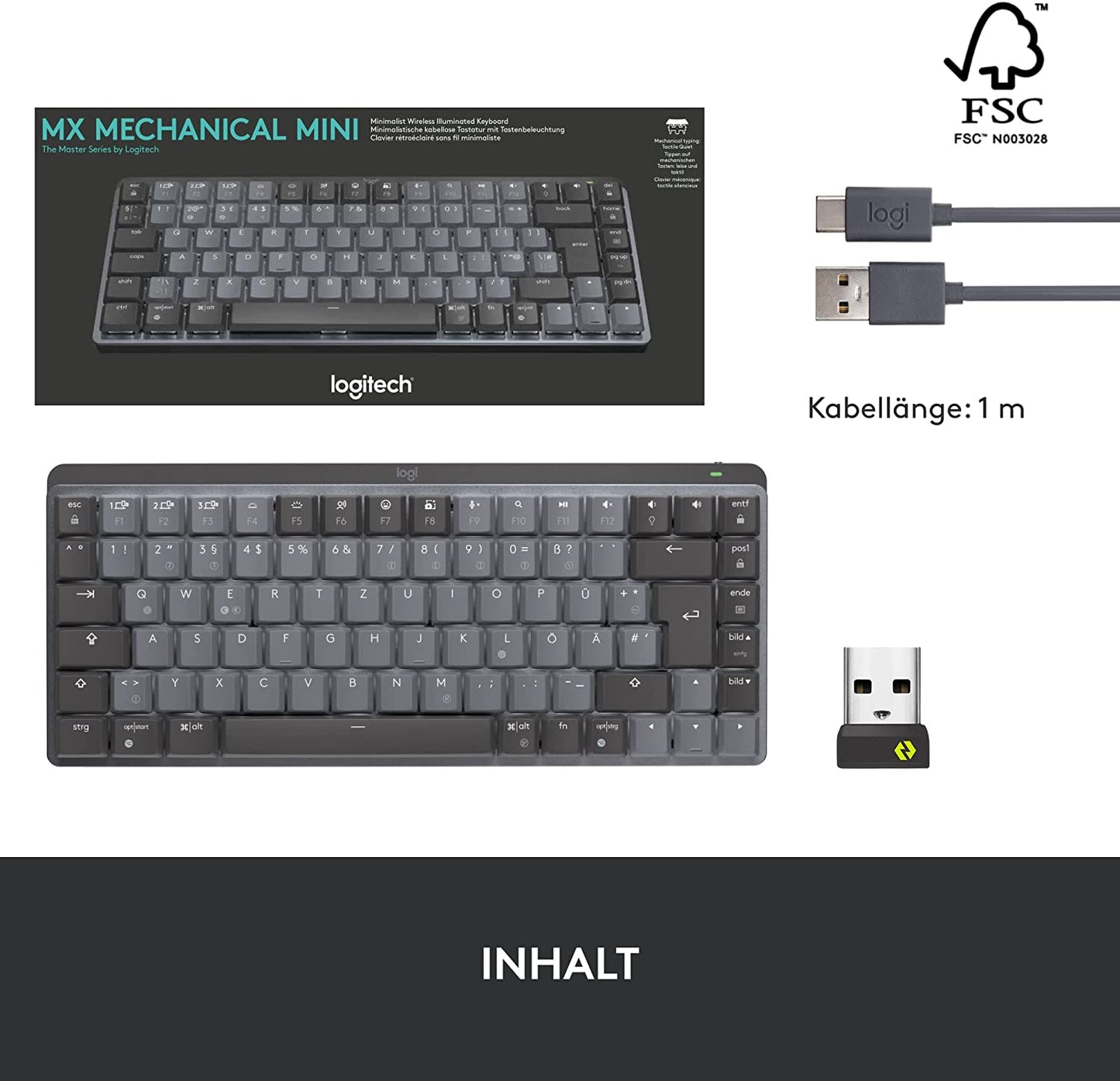 MX Mechanical Mini, Tastatur, Graphit Taktil (leises Tippen) Kompakt