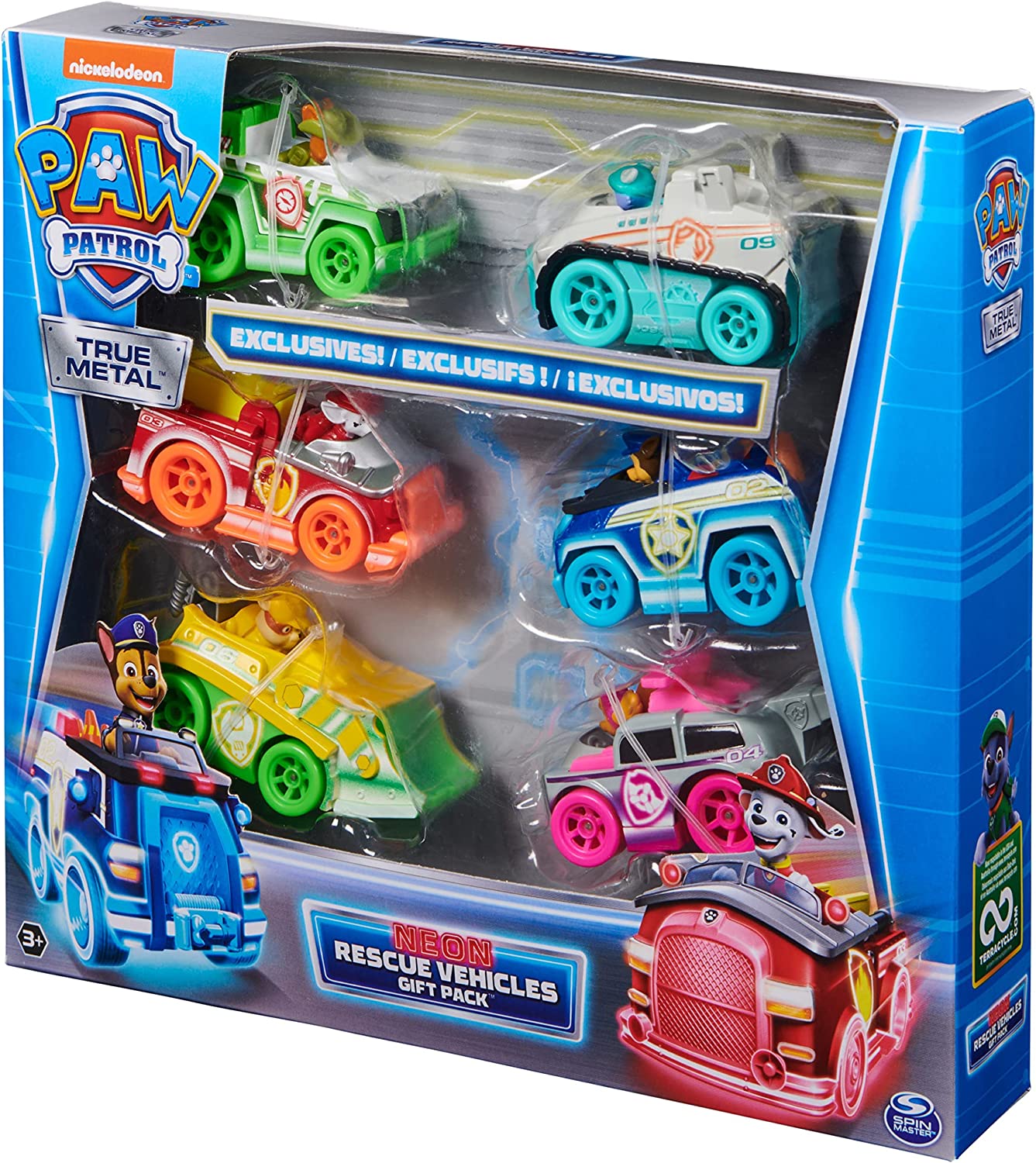 Paw Patrol True Metal Neon Fahrzeuge 6er-Geschenkset, Spielfahrzeug