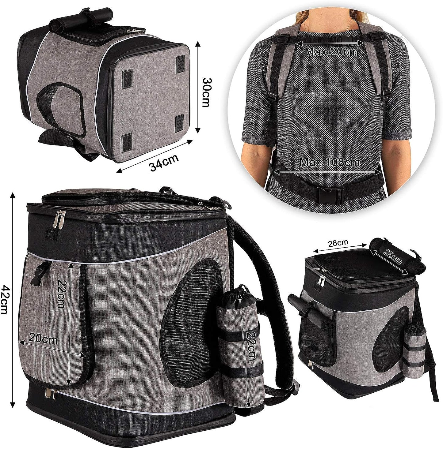 Haustier-Rucksack, Grau/Schwarz