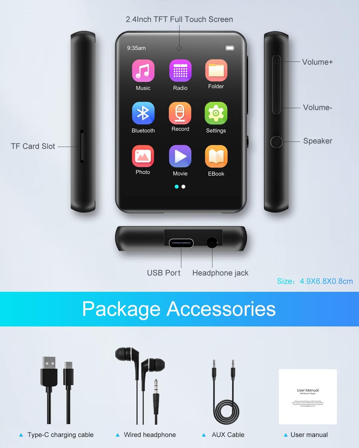 32GB MP3-Player, Bluetooth 5.0, Dark Black/32GB