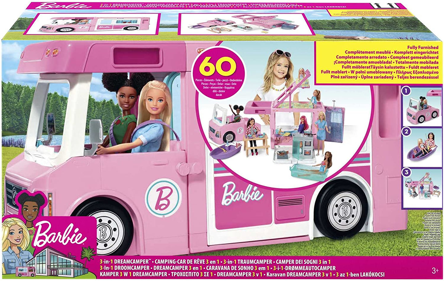 Barbie 3-in-1 Super Abenteuer-Camper, Spielfahrzeug