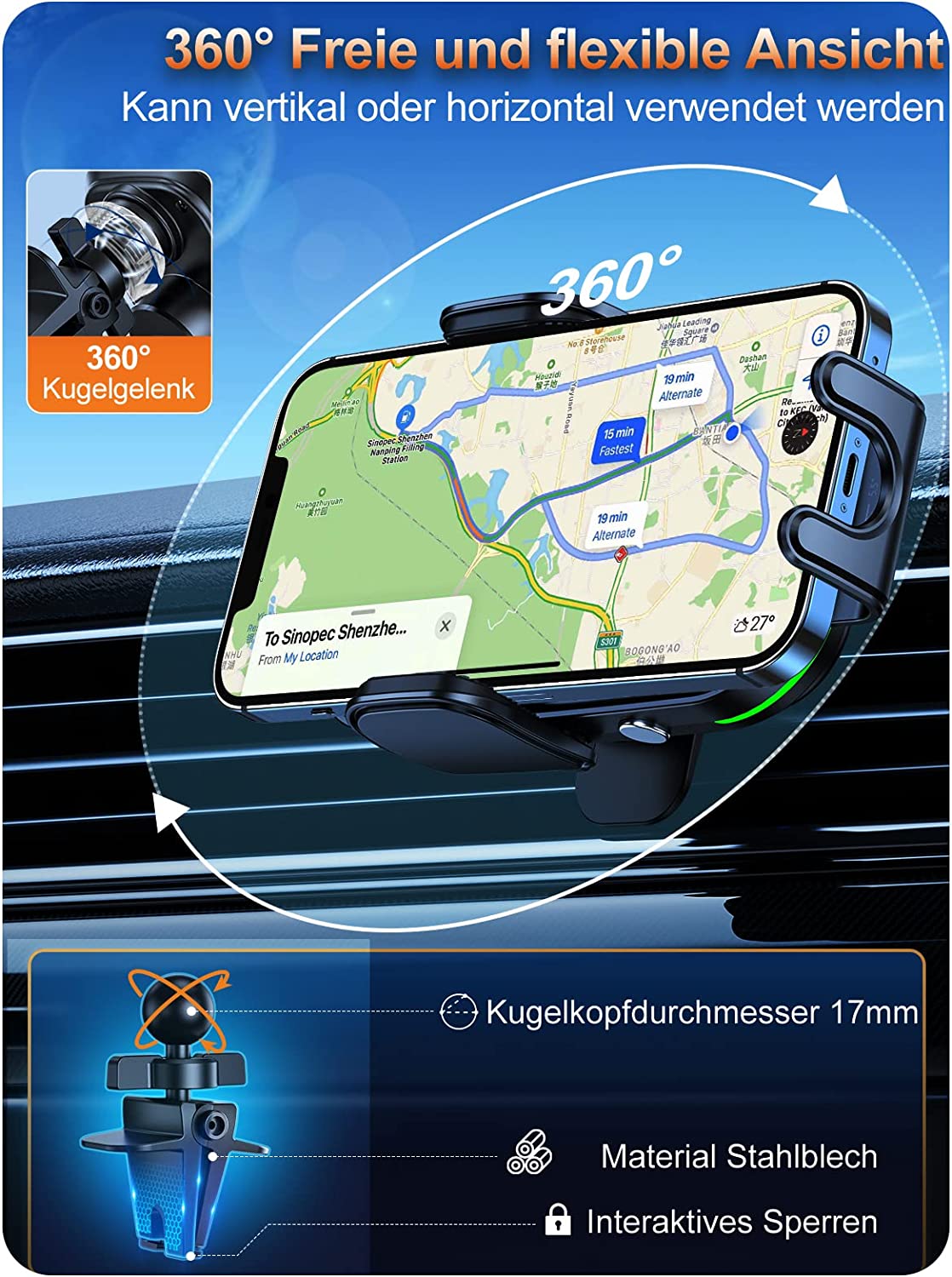 Auto Handyhalterung mit induktiver Ladefunktion