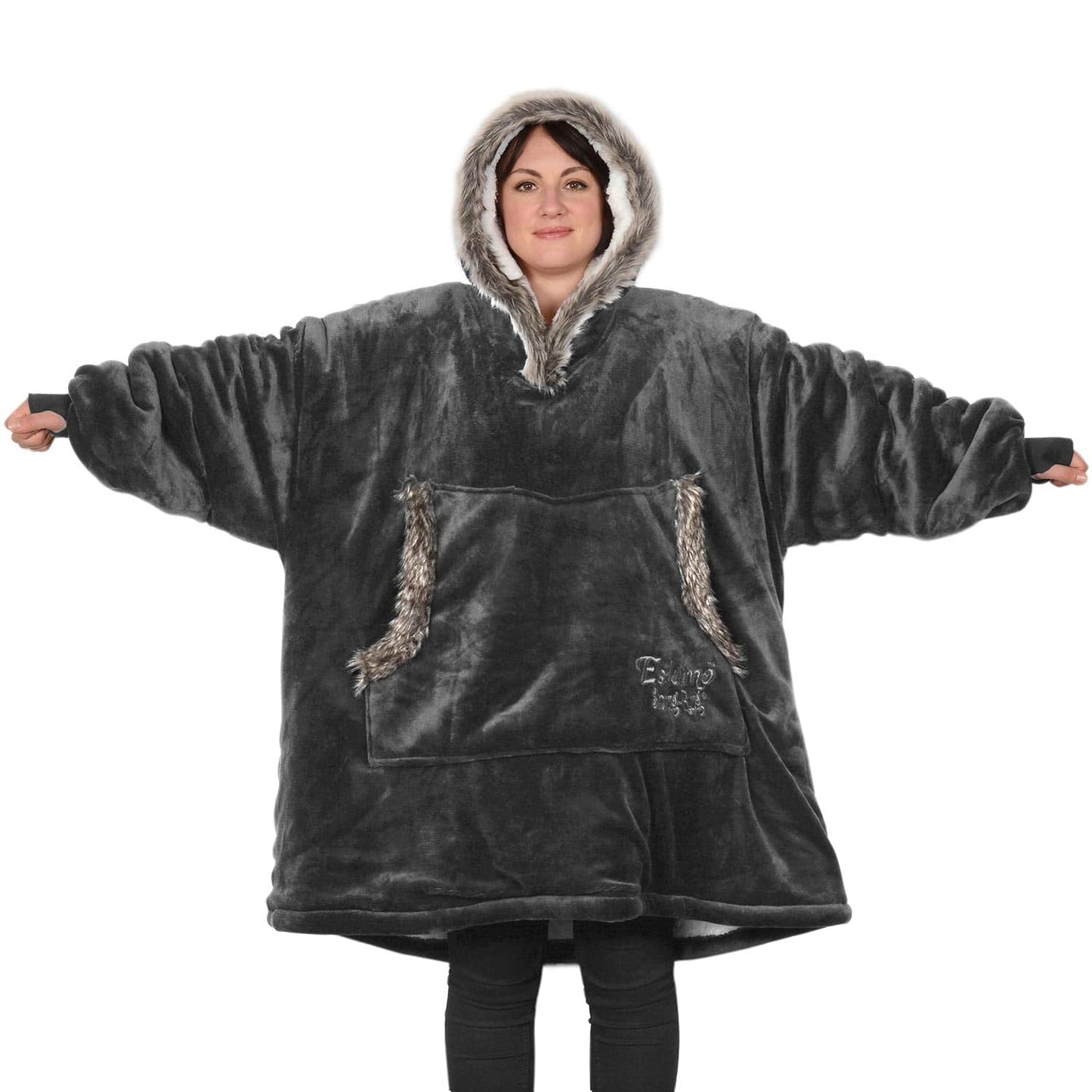 Decken-Kapuzenpullover, Decken-Kapuzenpullover, Schiefergrau