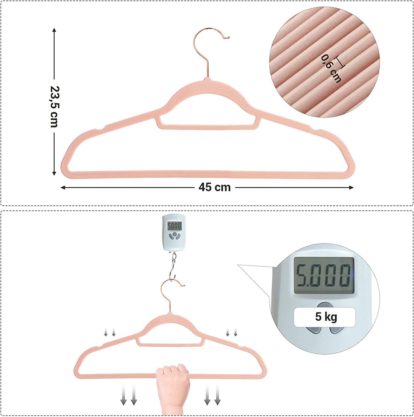 Kunststoffkleiderbügel, Kunststoffkleiderbügel, Roségold + Hellrosa, 50 Stück