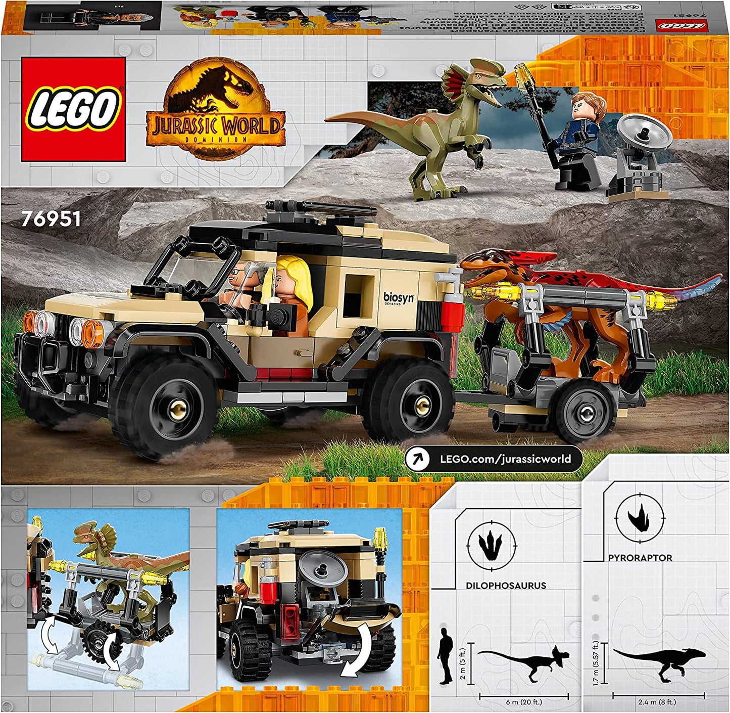 76951 Jurassic World Pyroraptor & Dilophosaurus Transport, Konstruktionsspielzeug