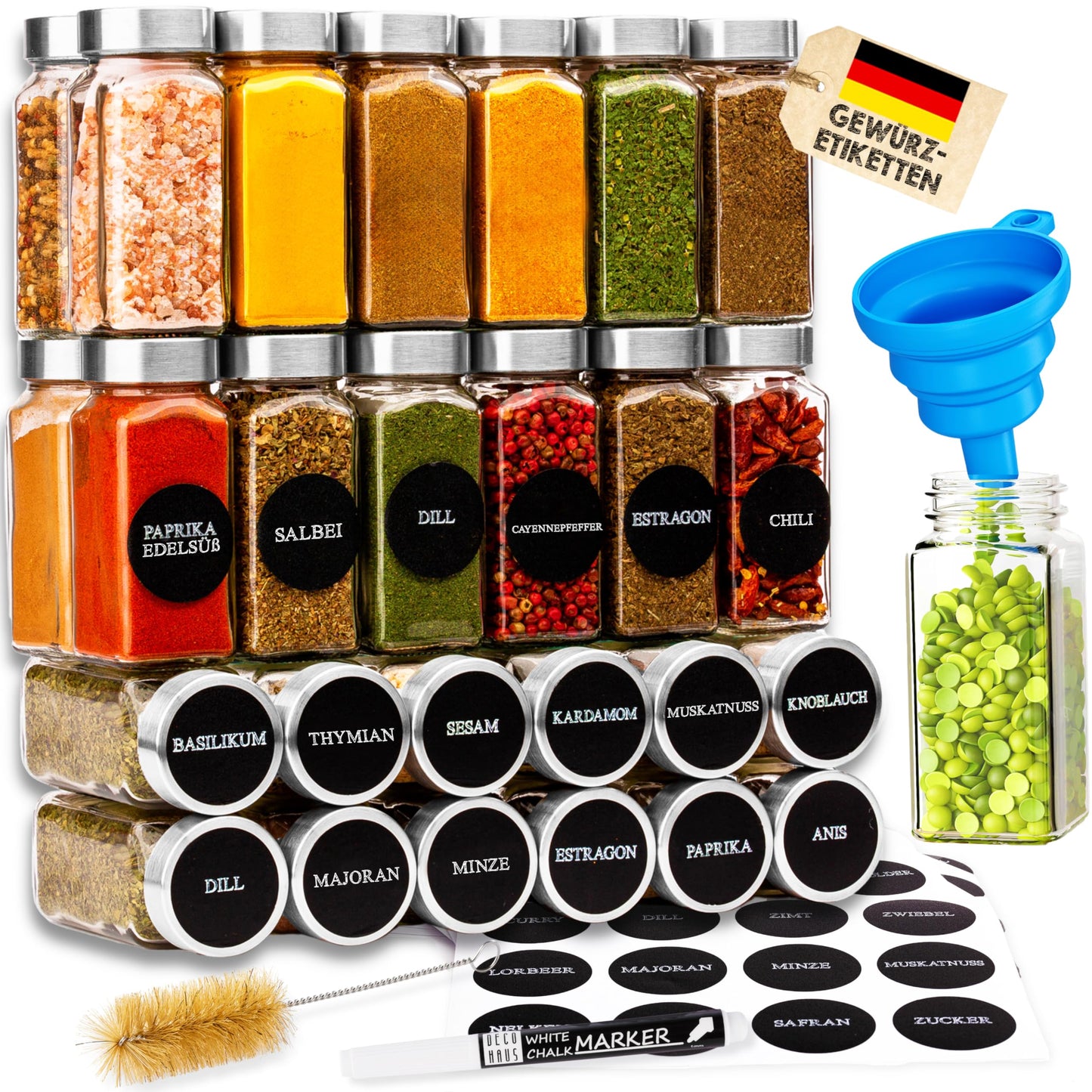 Gewürzgläser-Set mit Schraubkappe, 36 Set, Deckel Edelstahl