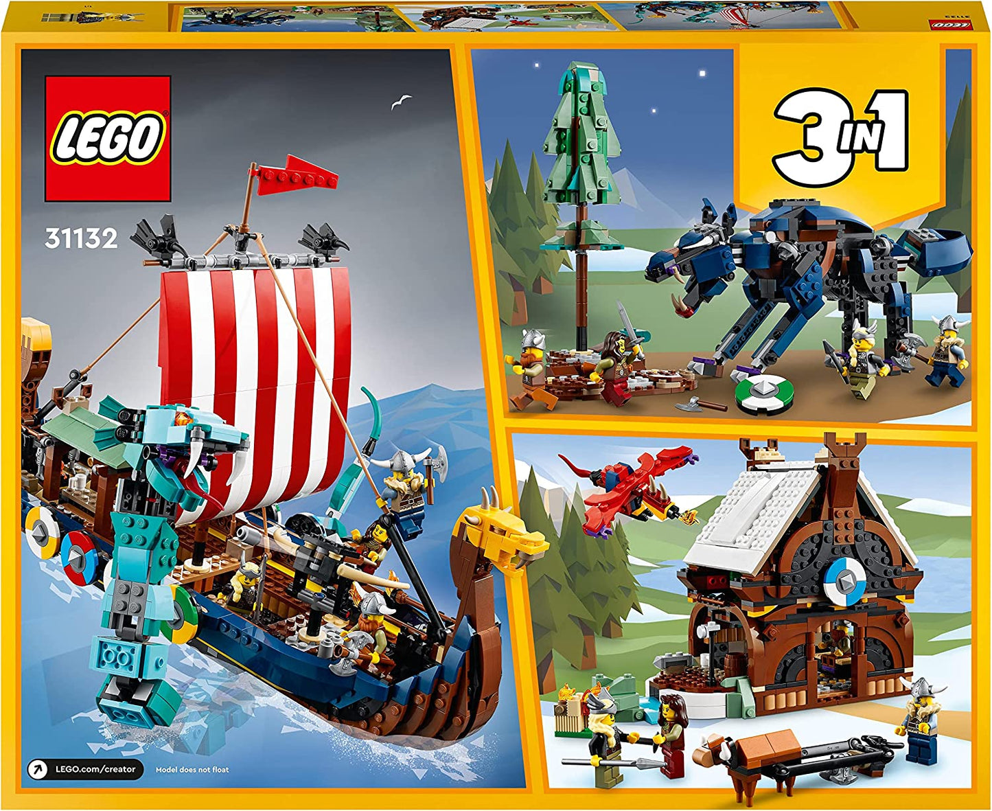 31132 Creator 3in1 Wikingerschiff mit Midgardschlange, Konstruktionsspielzeug