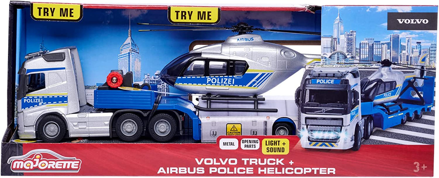 Volvo Polizei-Transporter FH-16 LKW mit Auflieger und Airbus Hubschrauber, Spielfahrzeug