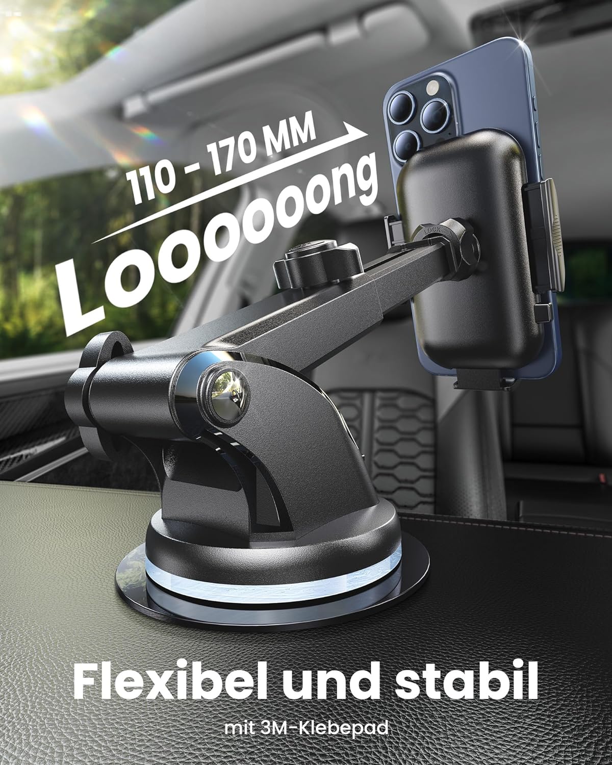 3 in 1 Auto Handyhalter Saugnapf & Lüftung, Kohlefaser Schwarz