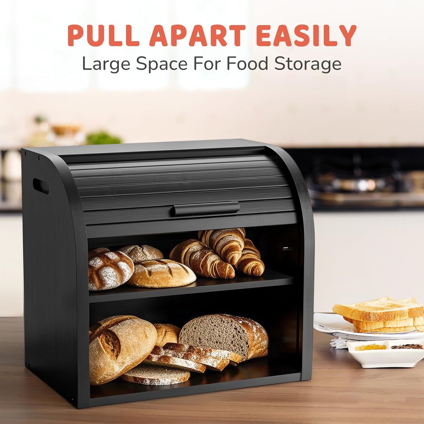 Bambus Brotkasten mit Roll-Top, Schwarz