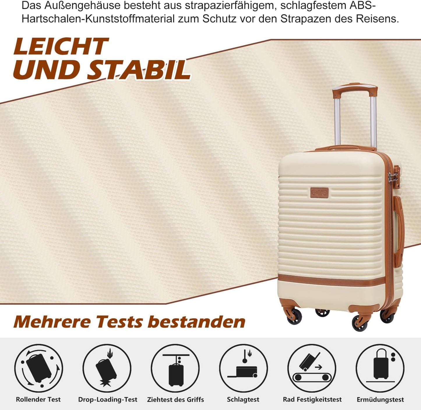 Trolley-Set, Weiss/Braun|Handgepäck-Set 3tlg