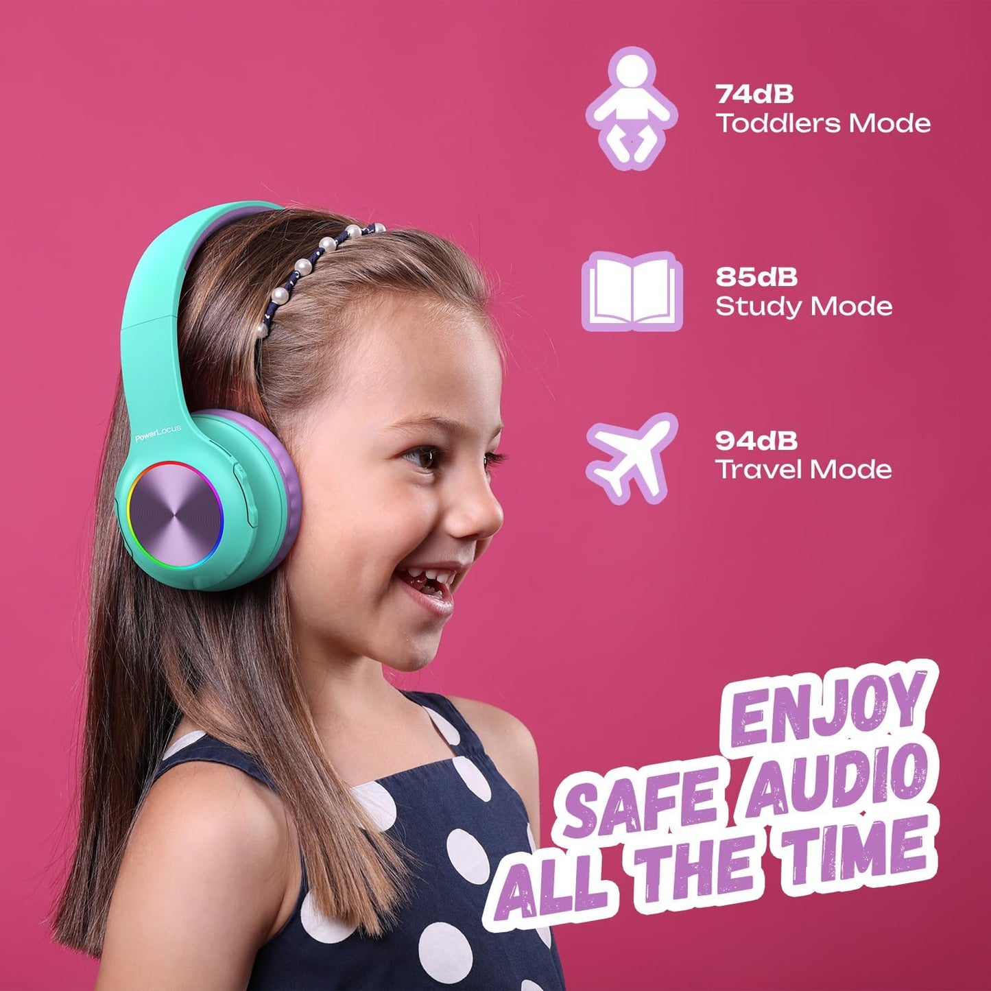 Bluetooth Kinderkopfhörer mit LED, Teal/Purple