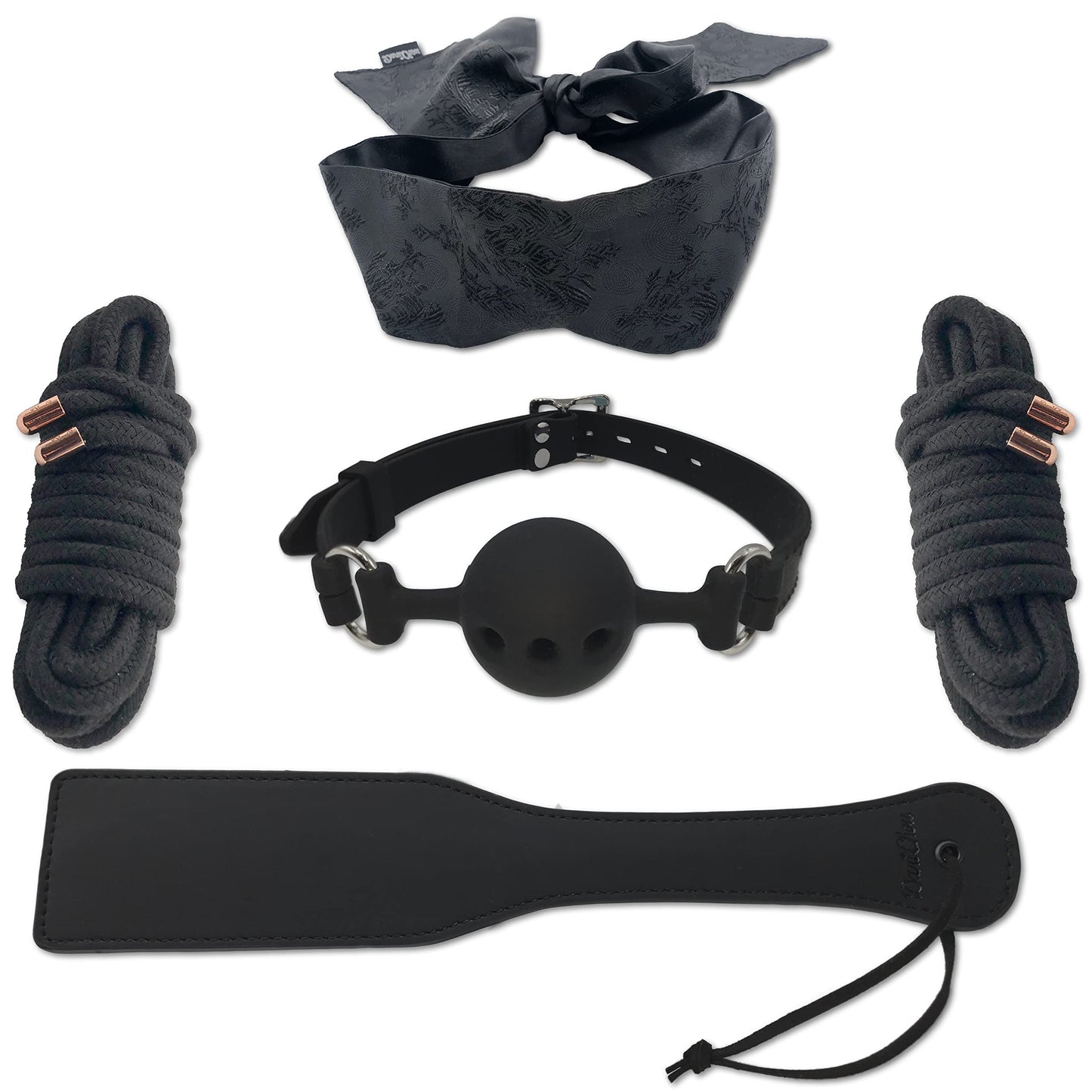 5-teiliges BDSM Bondage-Set mit Augenmaske, Ballknebel, Paddel & Bondage-Seil