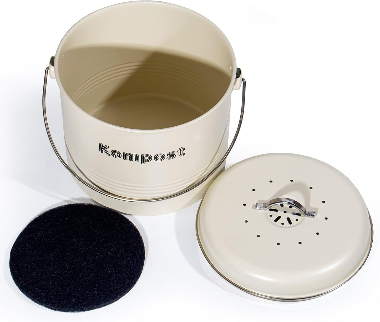 Retro Komposteimer mit Aktivkohlefilter, Beige-1