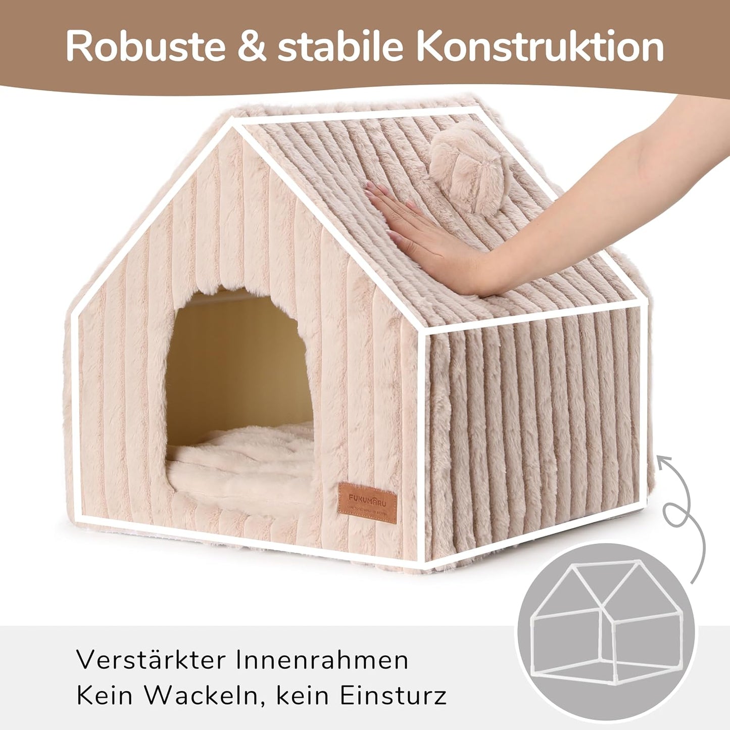 Katzenhaus mit Kissen, waschbar, rosa-grau 44.5 x 44.5 x 44.5 cm（L）