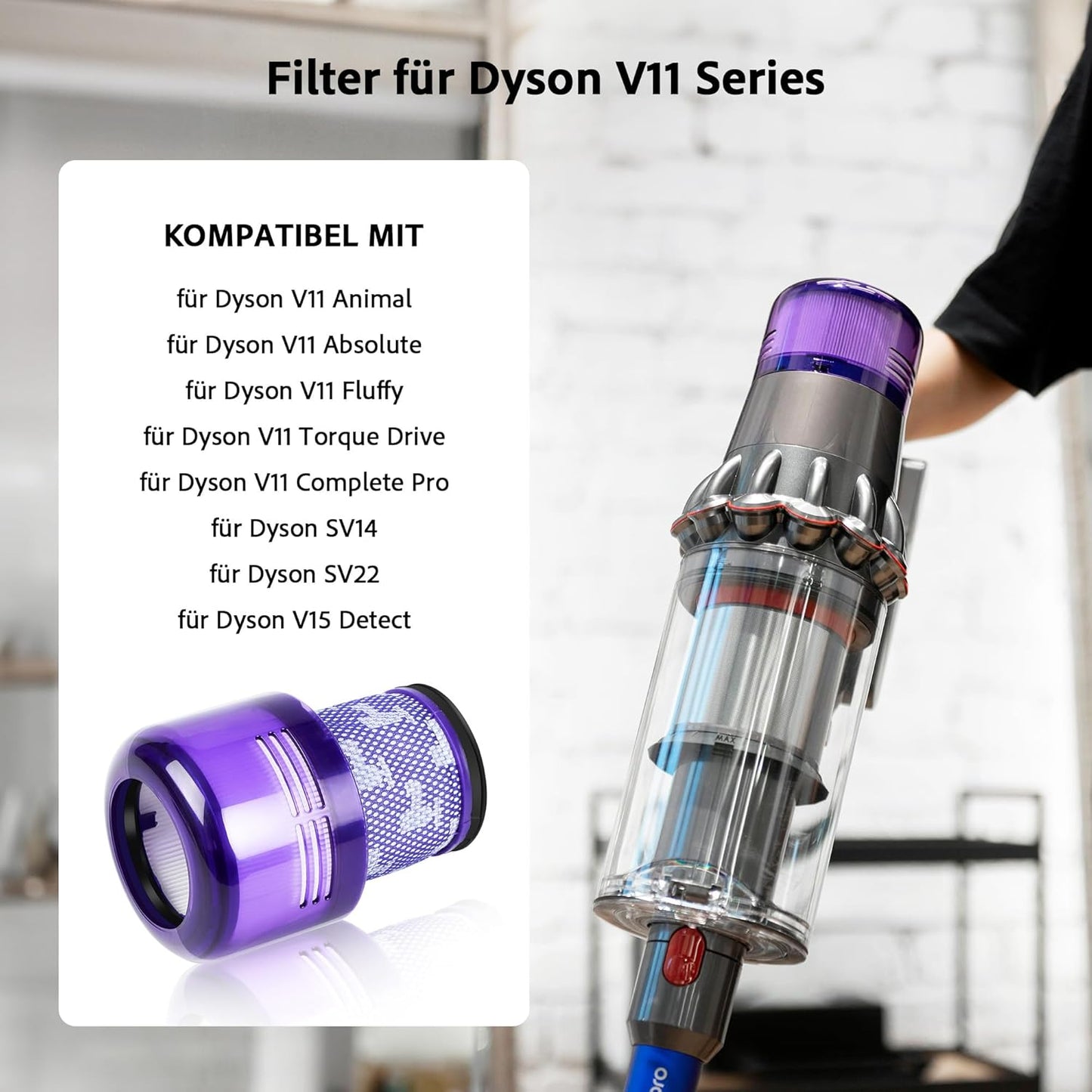 2 x Ersatzfilter für Dyson Cyclone V11/V15 Staubsauger, Lila V11-2PC