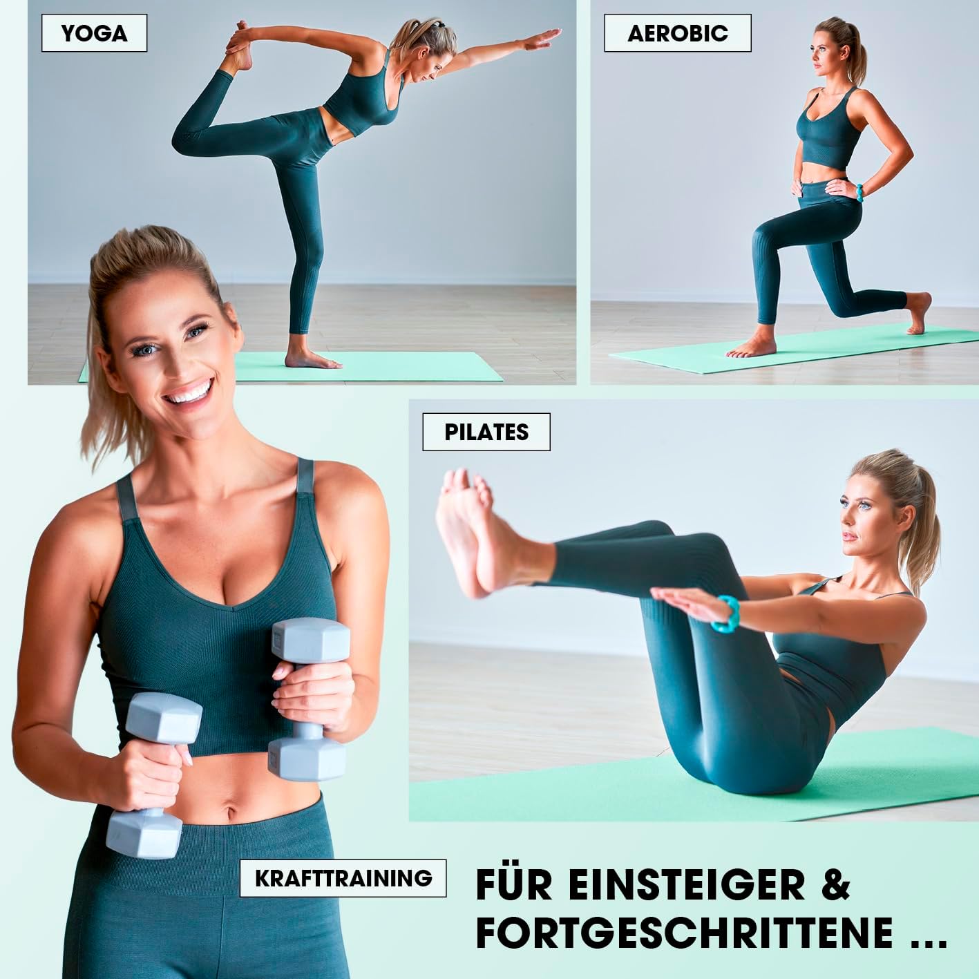 Rutschfeste Fitnessmatte, 190 x 100 x 1 cm türkis