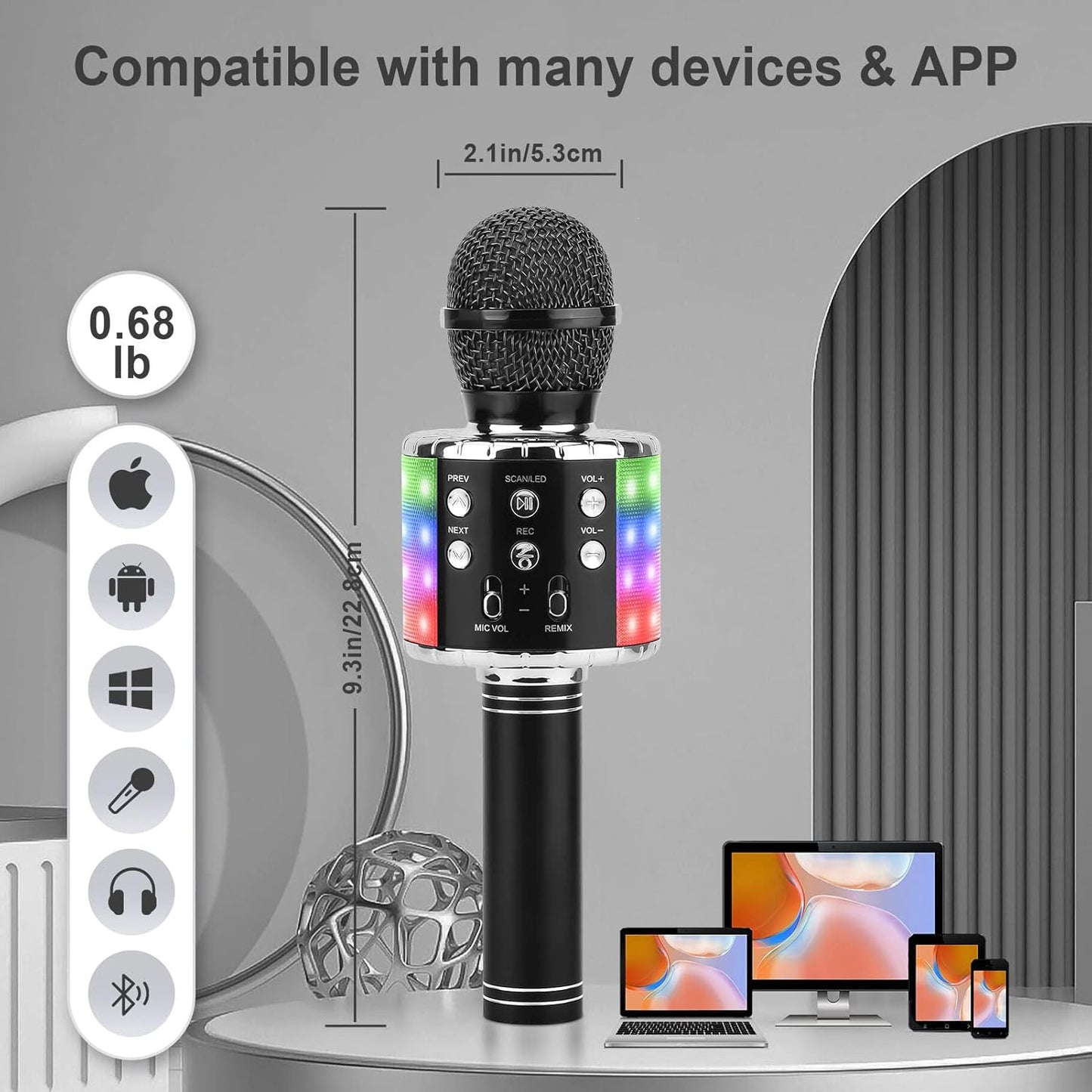 Bluetooth-Karaoke-Mikrofon für Kinder, black
