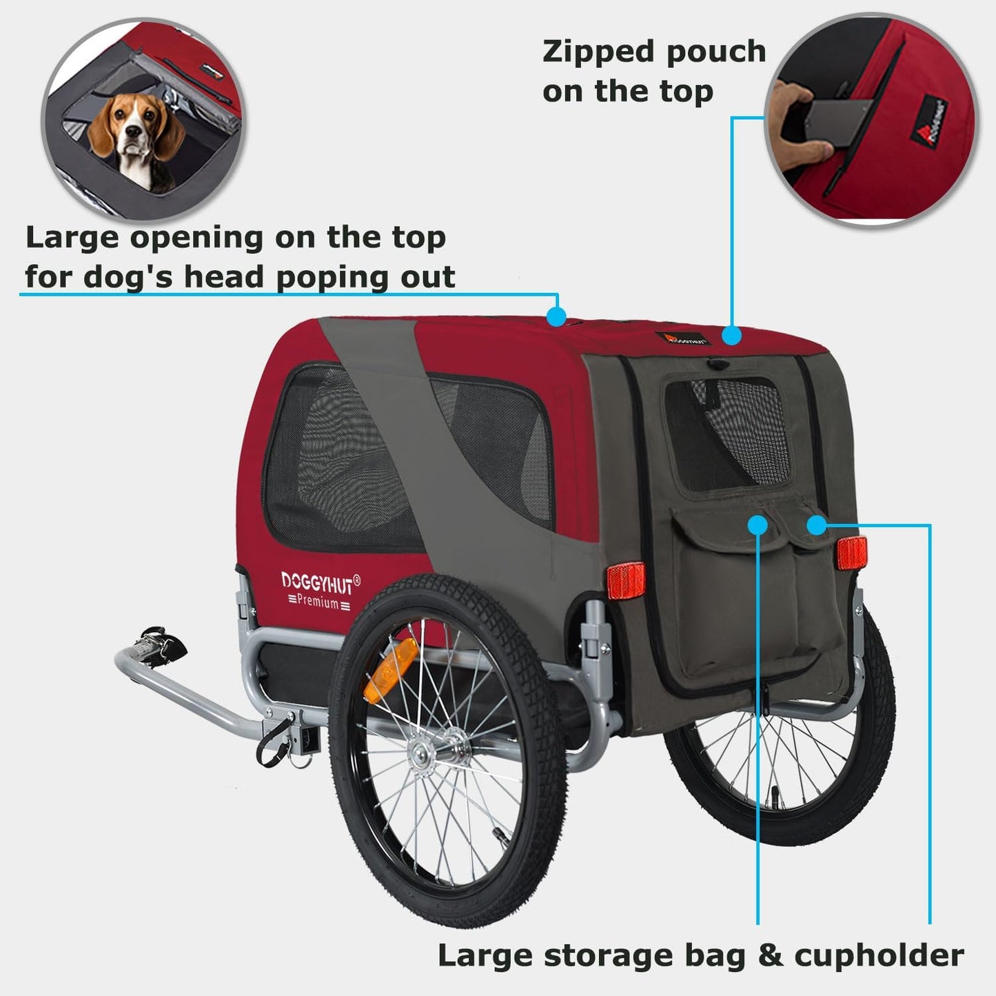 Doggyhut Velo Hundeanhänger klappbar für Hunde bis 23 kg, ROT