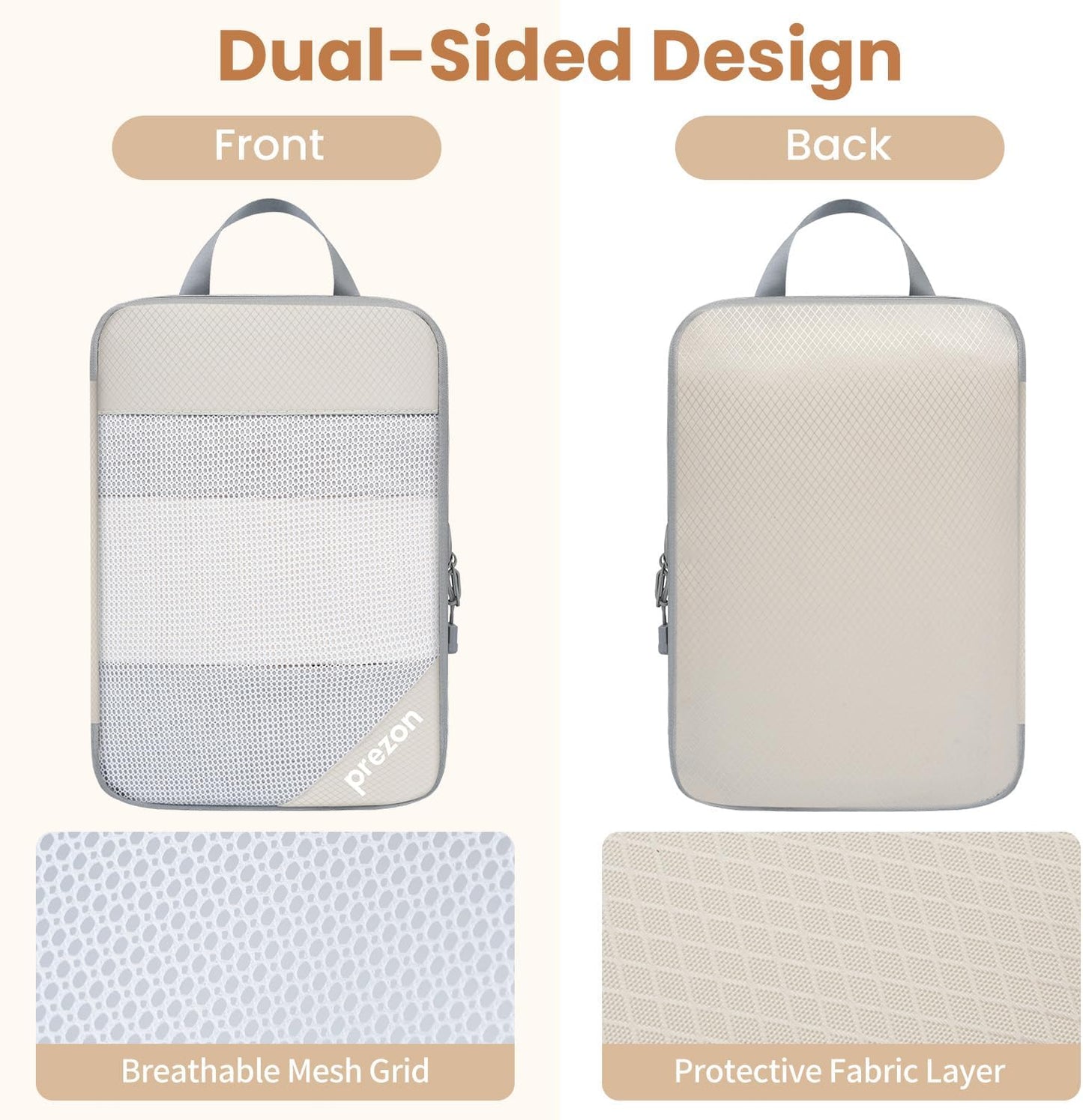 6-teiliges Kompressions-Packwürfel-Set, Beige