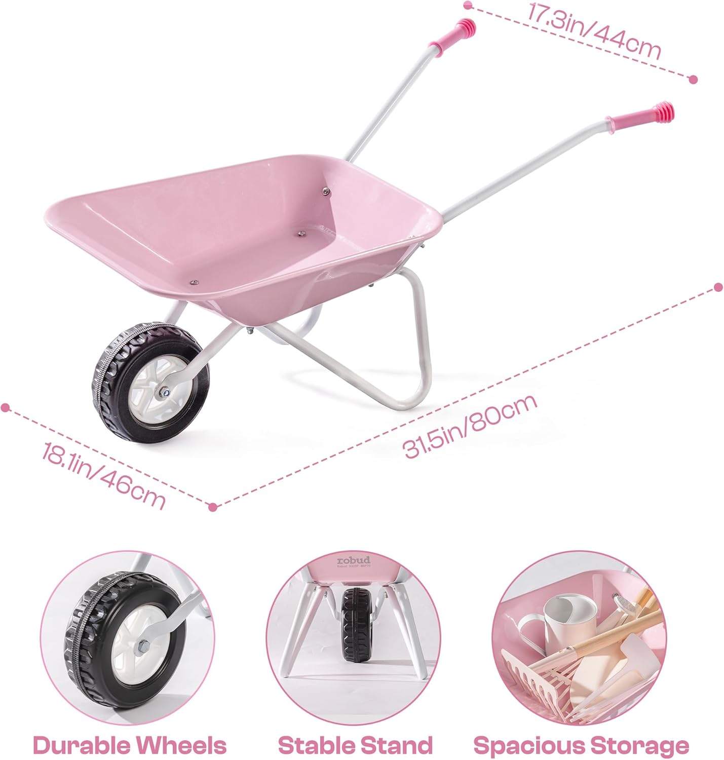 Kinderschubkarre mit Gartengeräte-Set, Rosa
