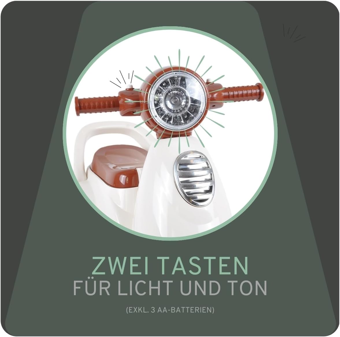 Laufroller Retro Scooter mit Stauraum & Hupe, Weiss