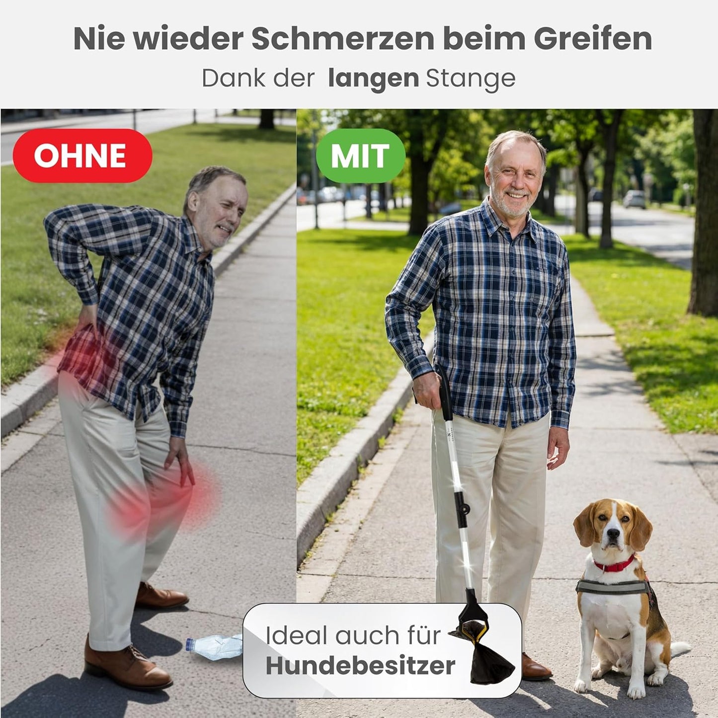 Faltbare Greifzange mit Schuhanzieher, Gelb Silber