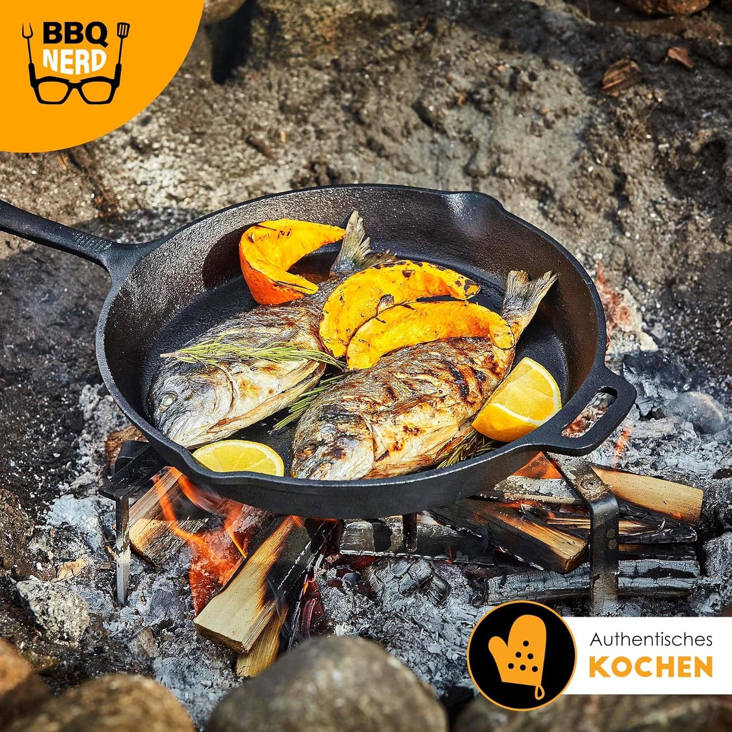 Grillpfanne mit Ausgiesser und Griff, Mit Stielgriff Ø 25 cm