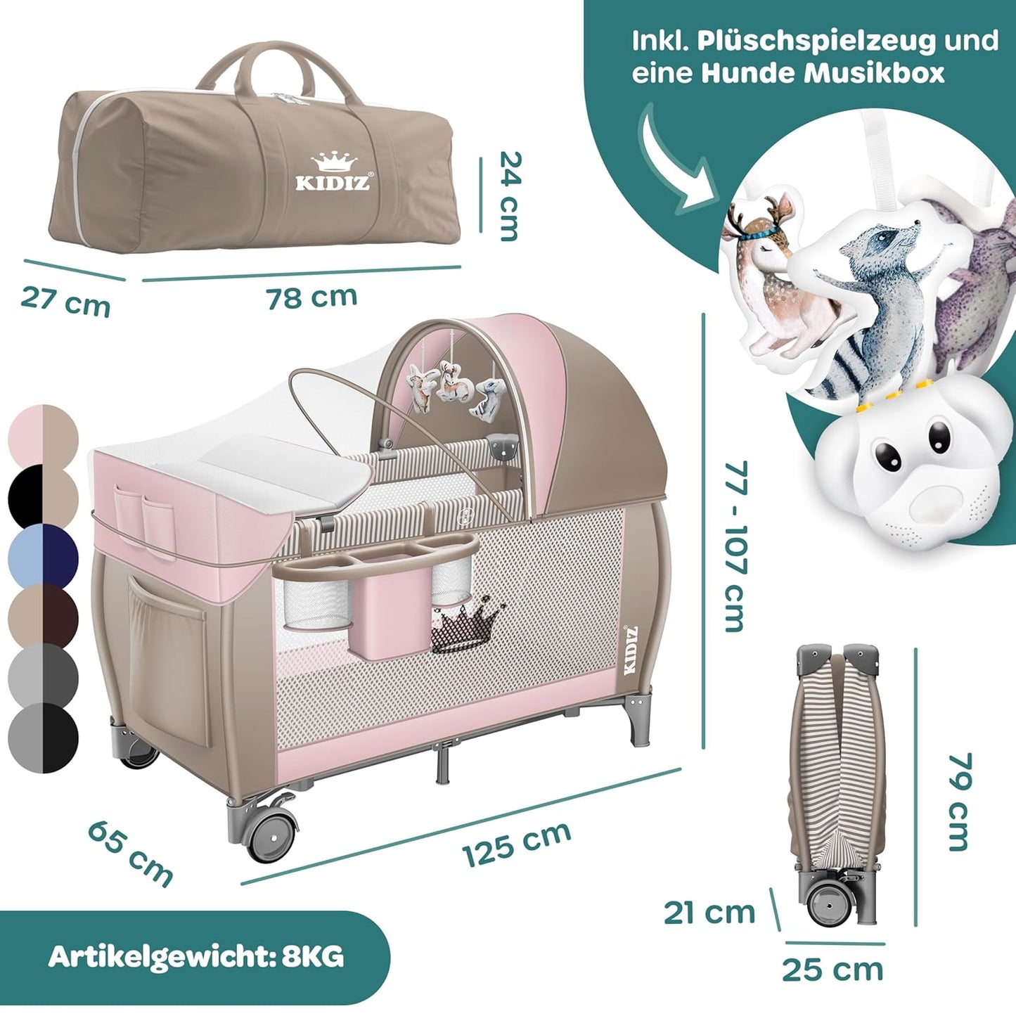 Klappbares Reisebett, Rosa / Beige
