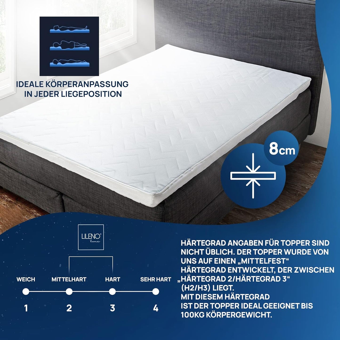 Viscoelastischer Matratzentopper (140 x 200 cm), 140x200 cm|Dicke 8 Cm