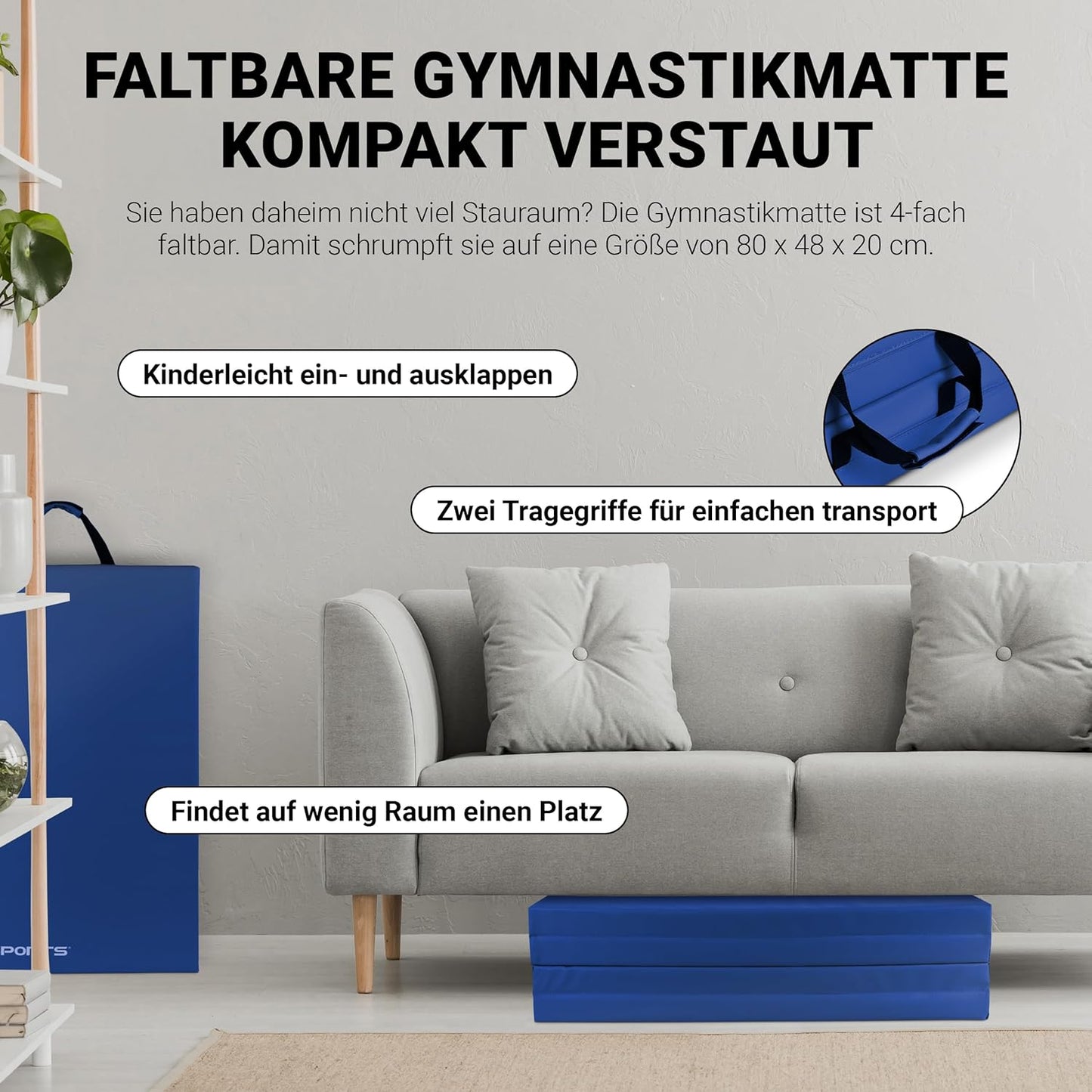 Klappbare Weichbodenmatte für Gymnastik, Blau 190 x 80 x 5 cm