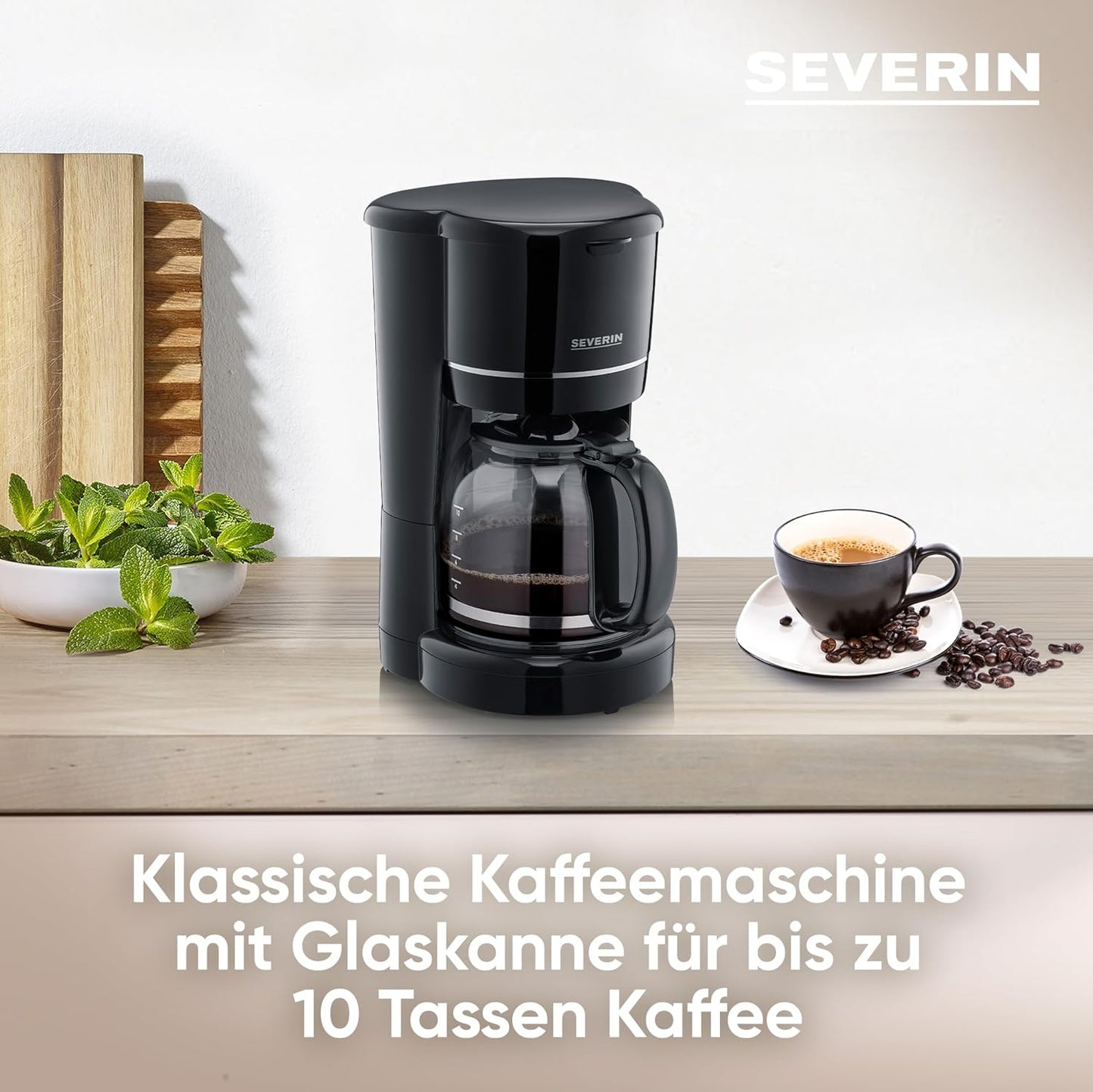 Filterkaffeemaschine mit Glaskanne & Permanentfilter, Schwarz, 900 W - 10 Tassen