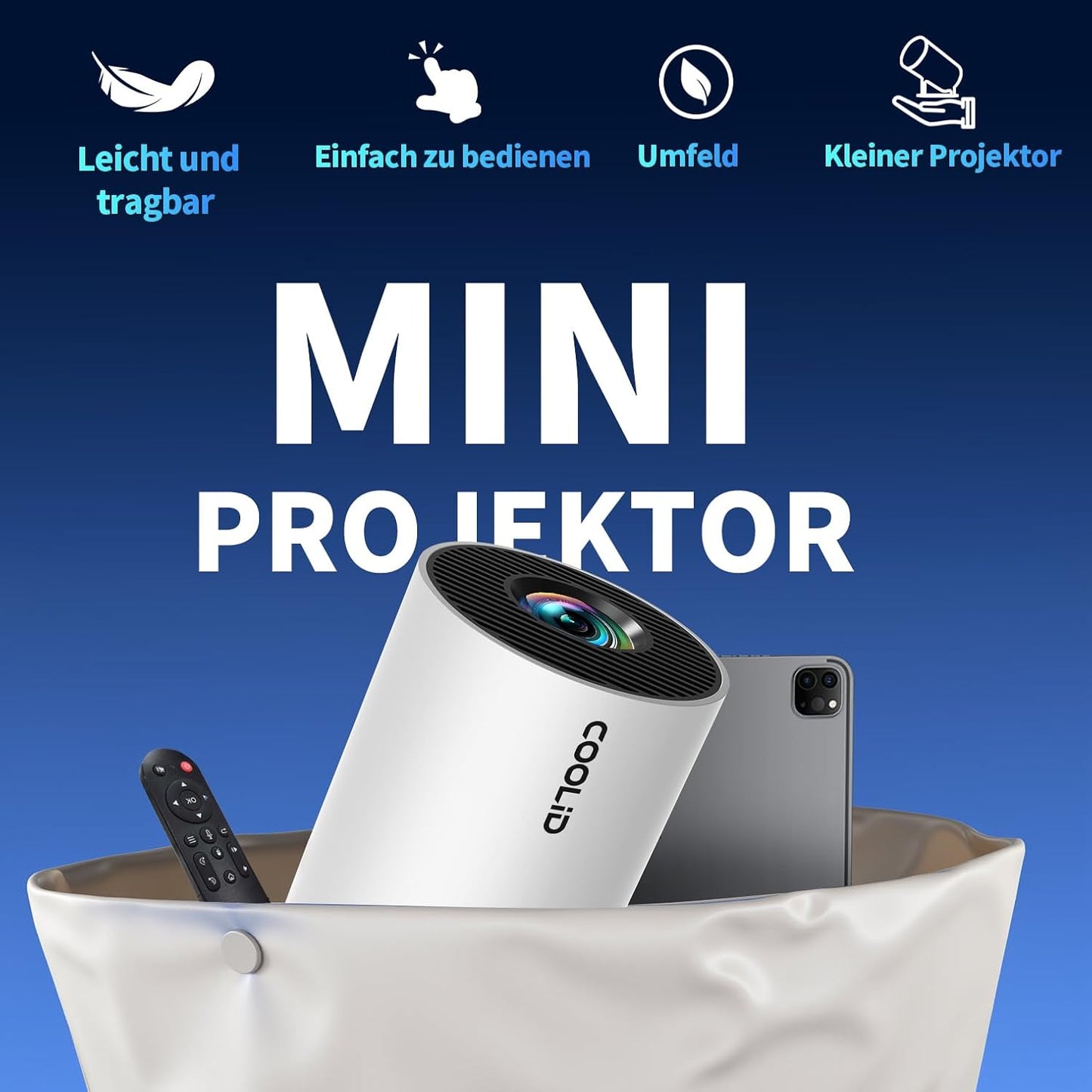 Tragbarer Mini-Beamer C2 mit 4K-Unterstützung und 5G WiFi, White
