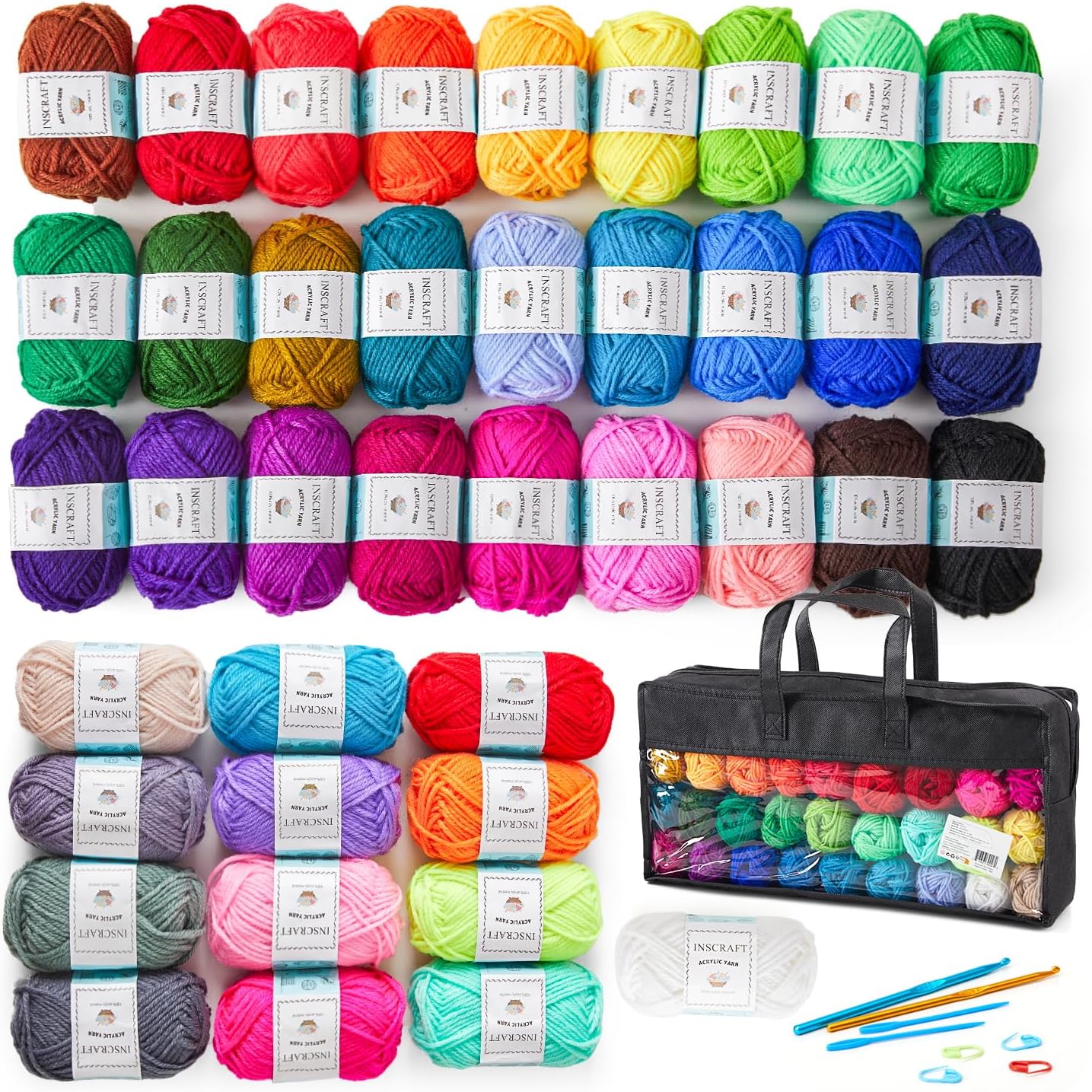 48-teiliges Häkelset mit Garn und Zubehör, 40 Yarn Kit