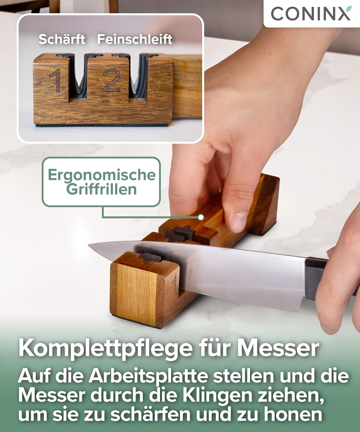 Magnetische Messerleiste mit Doppelschärfer, Akazien mit Schärfer