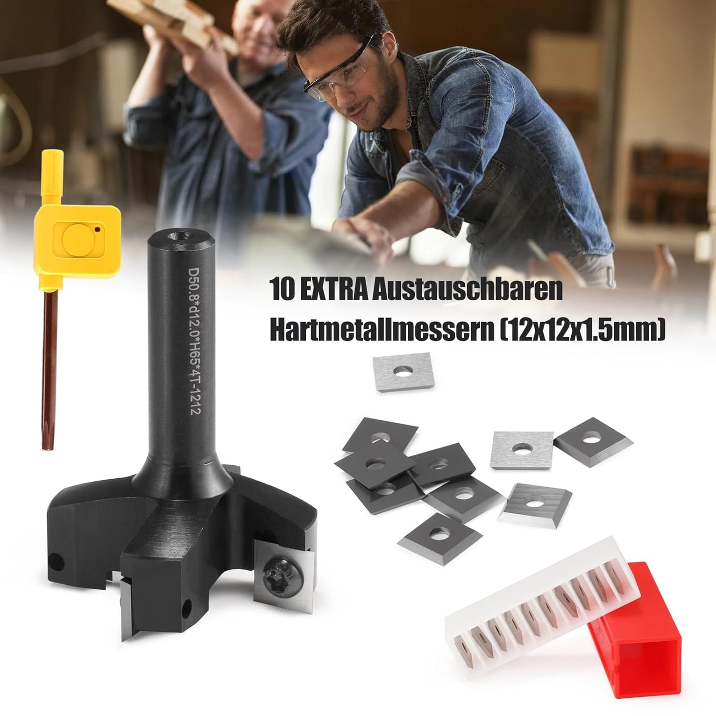 Planfräser mit 10 austauschbaren Hartmetallmessern, S=12,D=50.8 4 Flöten