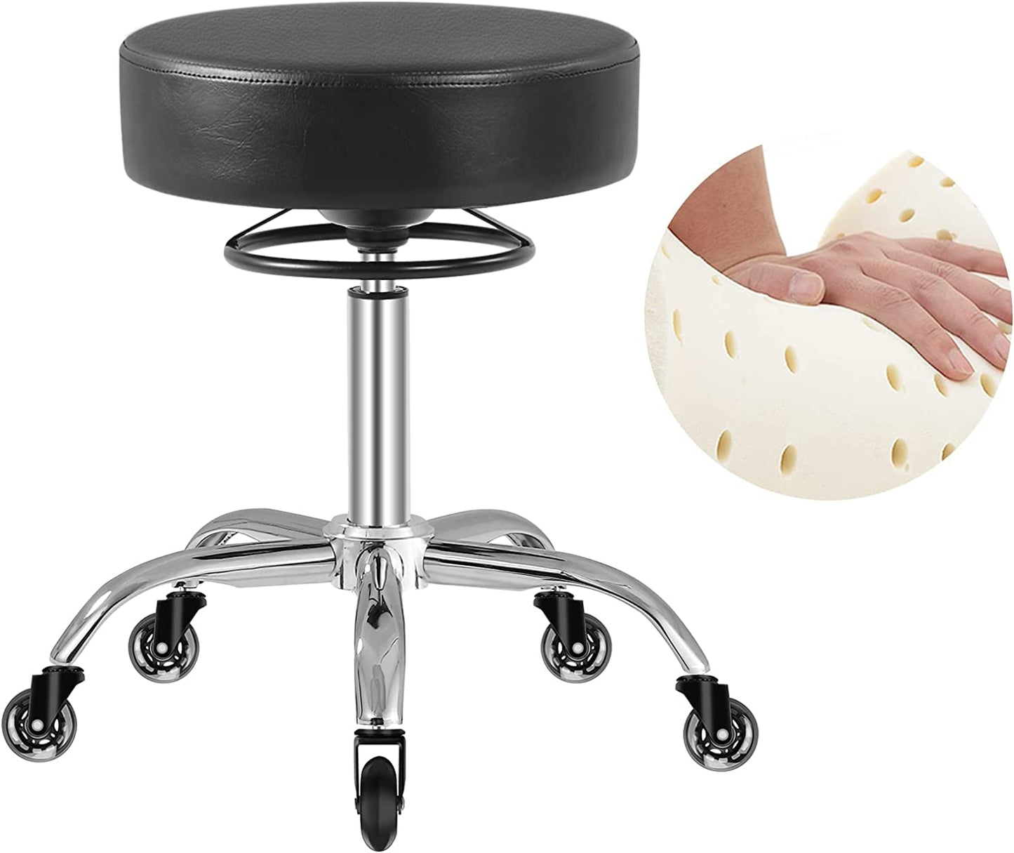 Höhenverstellbarer Hocker mit Rollen (bis 180 kg), Schwarz