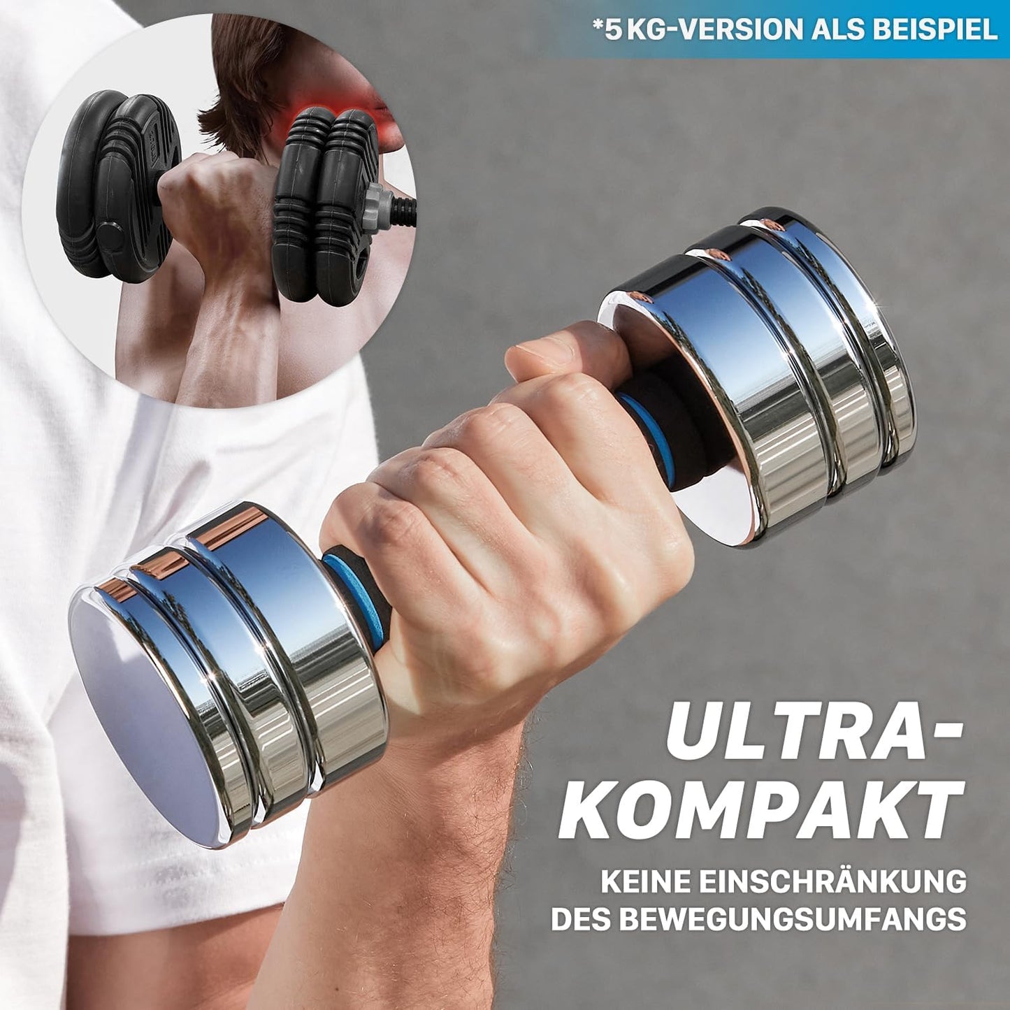 Einstellbare Kurzhanteln (2×10kg) mit Schaumstoff-Griff, 2×10kg (2 Stück) Standard, Blau