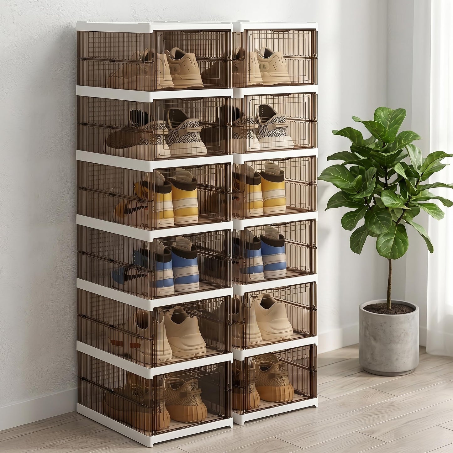 Stapelbare Schuhboxen, 12er-Set, Braun 12 Ebenen