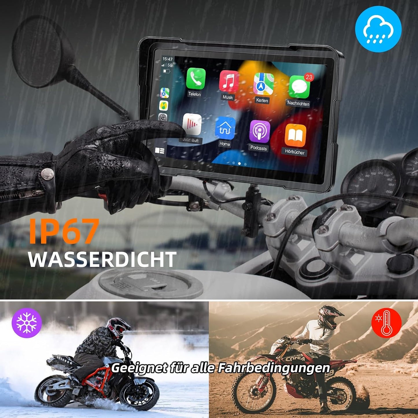 Motorrad-Navi Display 7" mit CarPlay & Android Auto