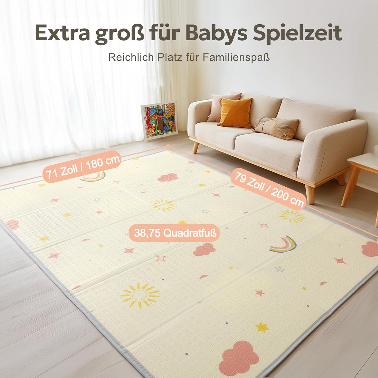 Faltbare Krabbelmatte, 180x200x1.5cm