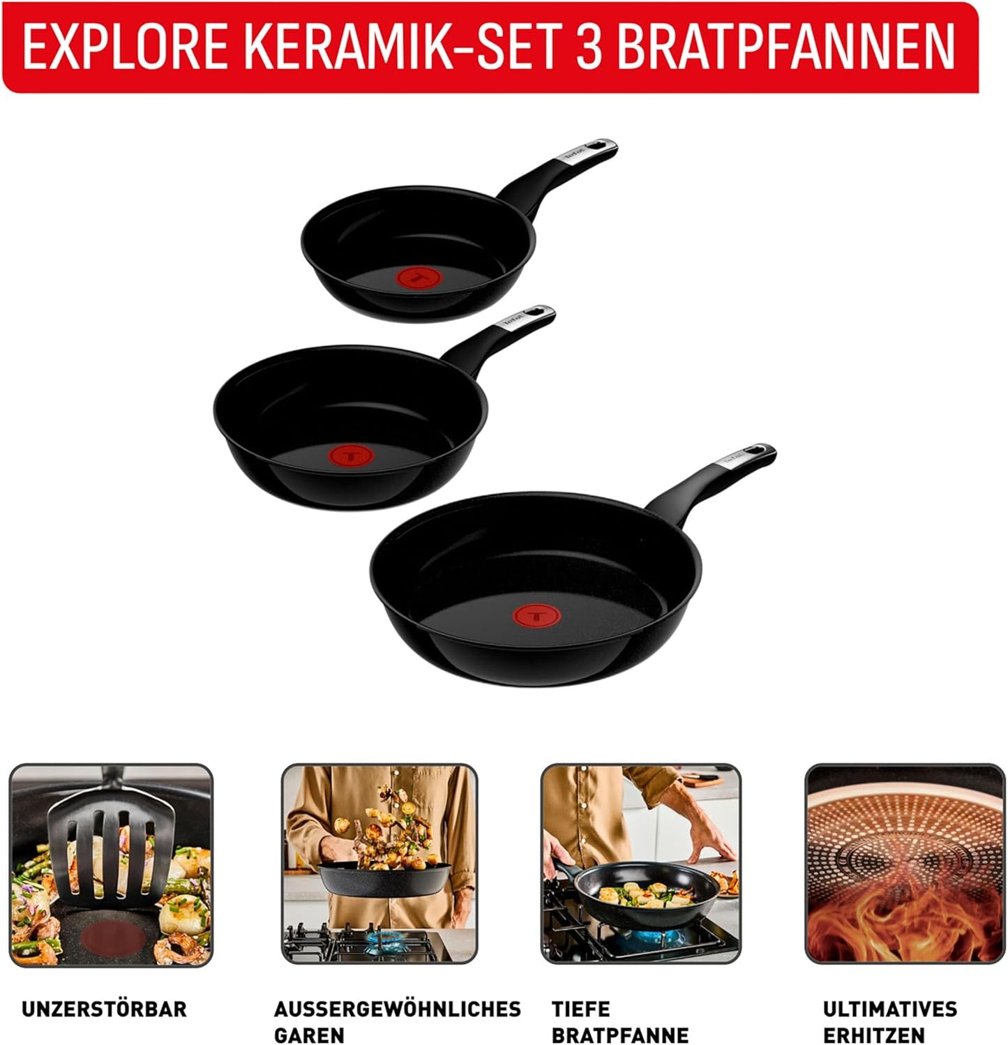 Explore On Keramik Bratpfannen-Set (3-tlg.), Set 3-teilig - 20,24,28 cm