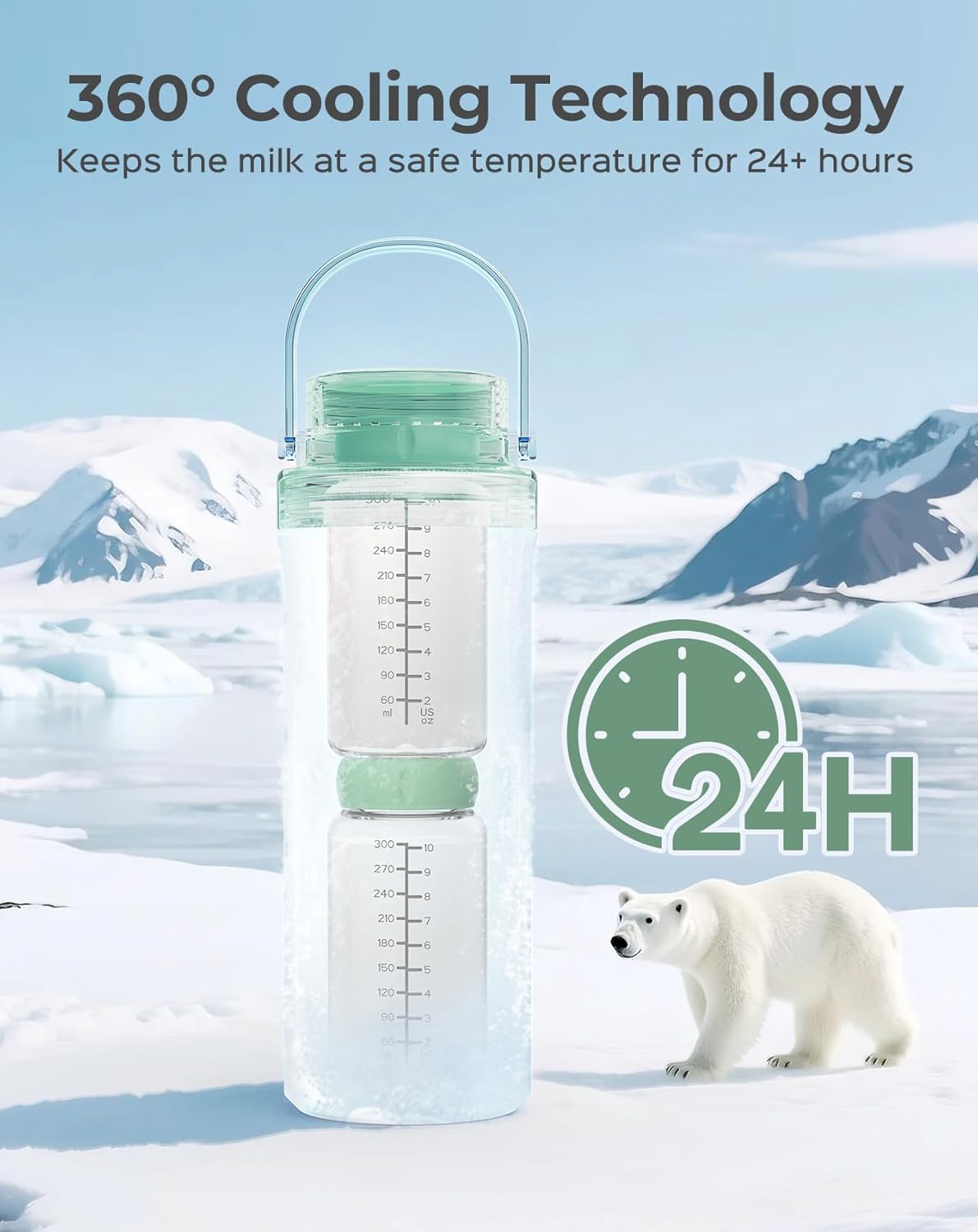 Muttermilch-Kühlflasche mit 360° Kühlung und 2 Babyflaschen