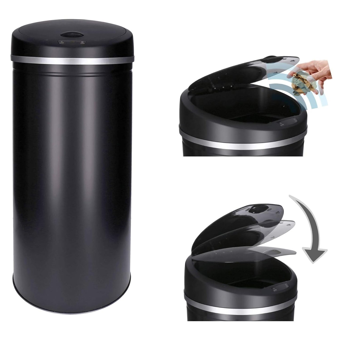 Mülleimer mit Sensor (40 L), 40 Liter Schwarz - Rund