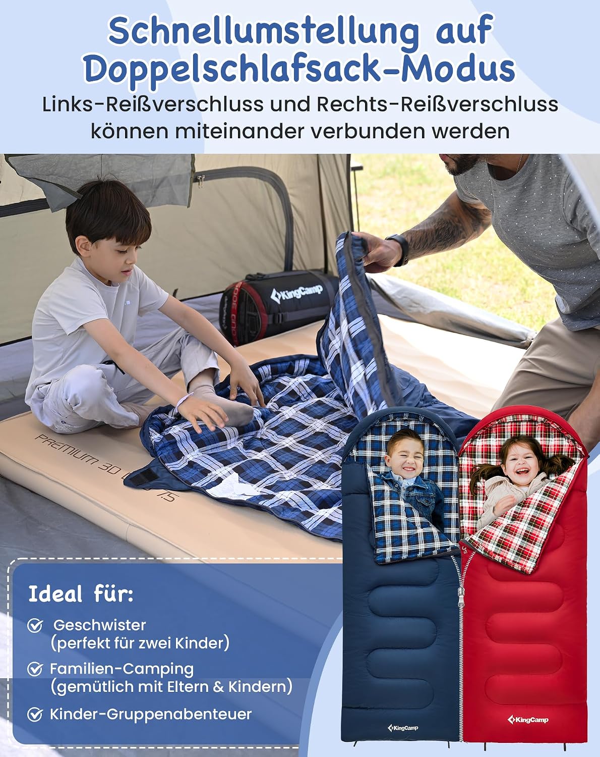 Kinderschlafsack für Camping und Outdoor, Navy L