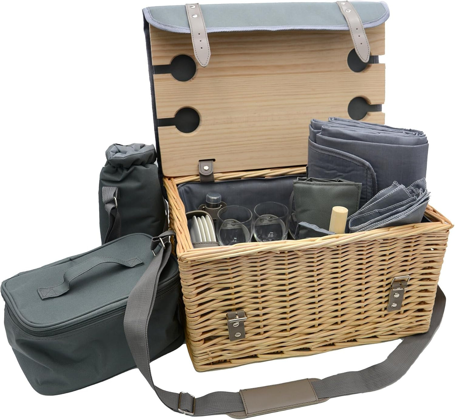 Picknickkorb-Set für 4 Personen mit Tisch und Decke