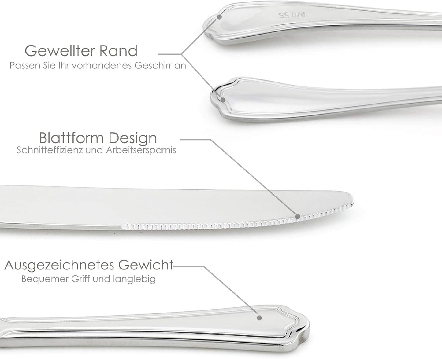 30-teiliges Besteck-Set mit gewelltem Rand, Besteck Set mit Gewellter Rand Griff